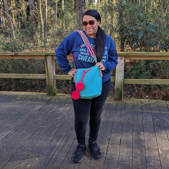 Authentic Wayuu bag / aquamarine blue / multicolored strap/ Size L - Picture 4 of 9